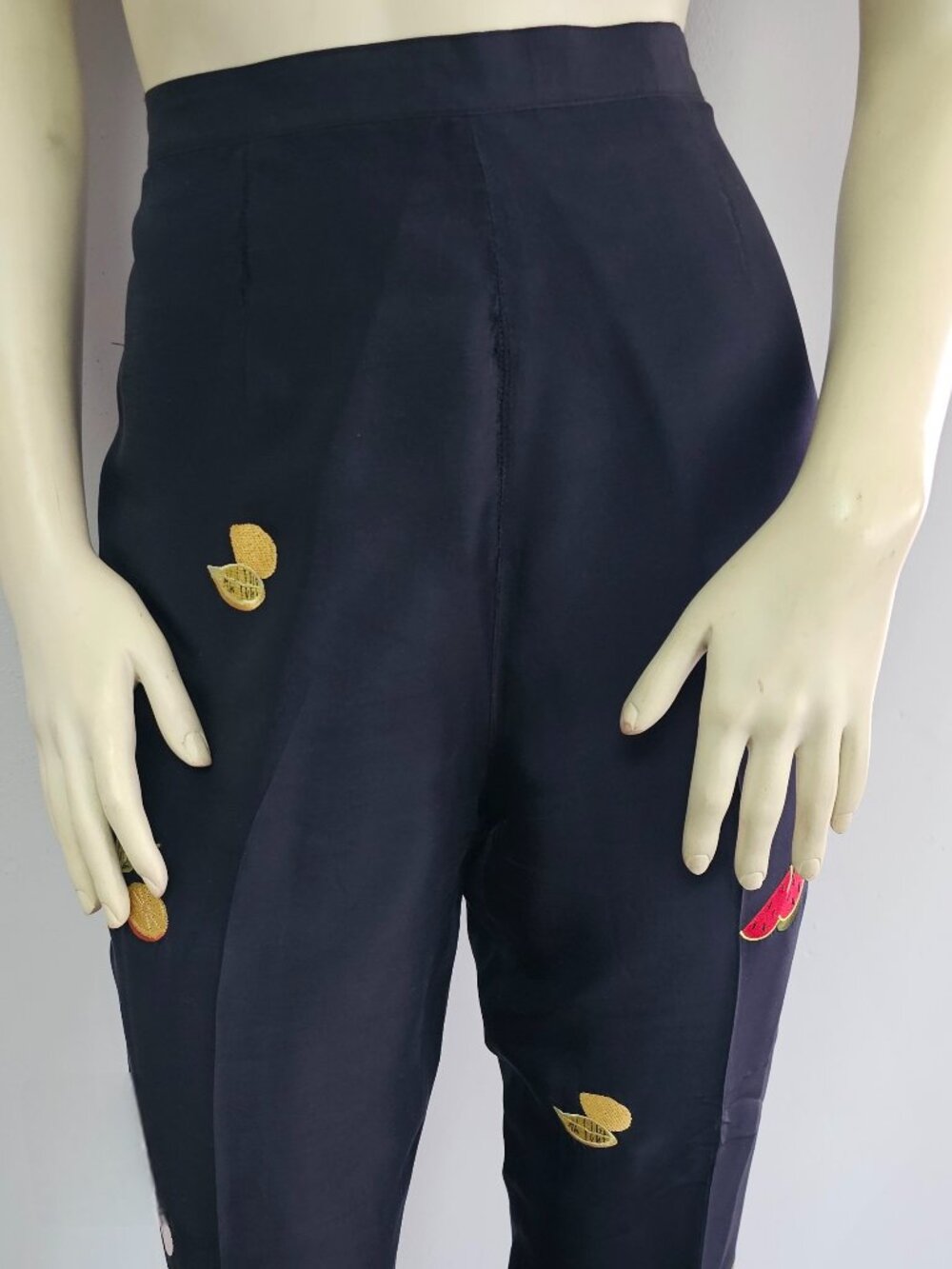 Silkland Black Fruit Print Pants